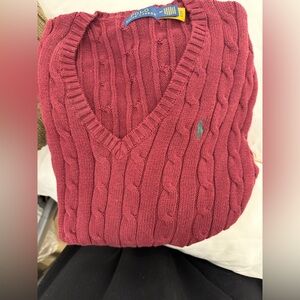 Polo by Ralph Lauren womens Burgundy V-Neck Sweater